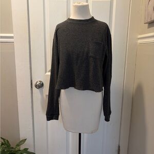 Wild Fable Charcoal Waffle Knit Long Sleeve Crop-Top